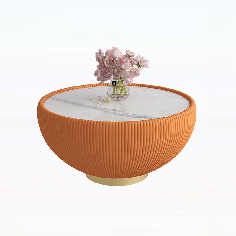 Round Coffee and Sofa Table with Metal Base,for Home Decor Living Room - Gold+Marble+Orange-29.53''Lx29.53''Wx14.96''H