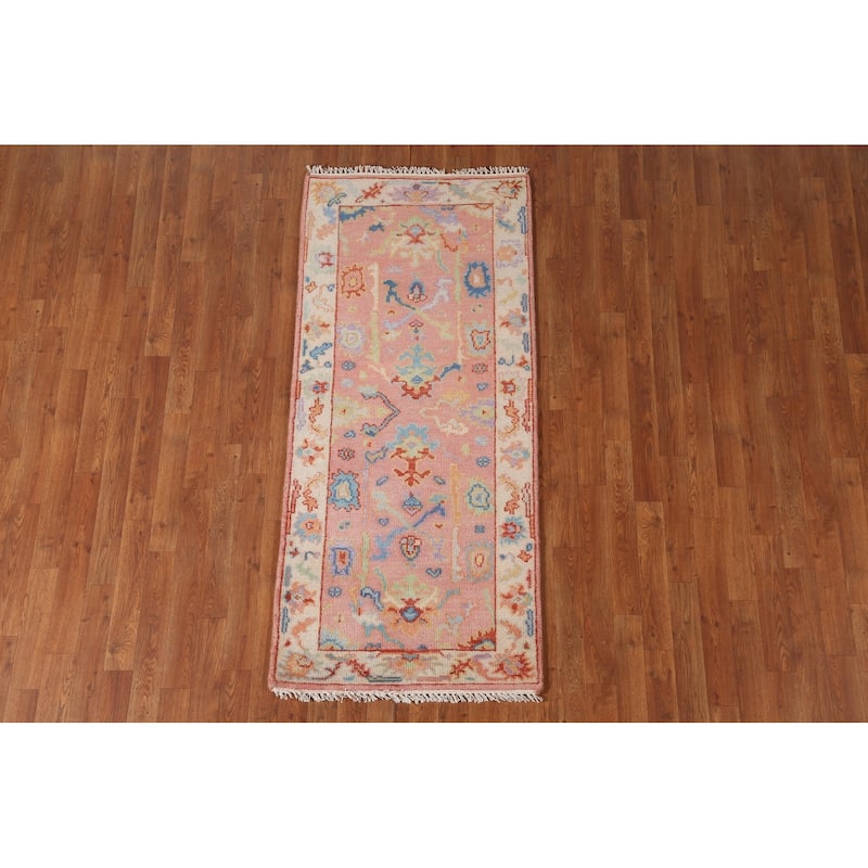 Pink Oushak Accent Rug Hand-Knotted Transitional Wool Carpet - 2'7"x 5'9"