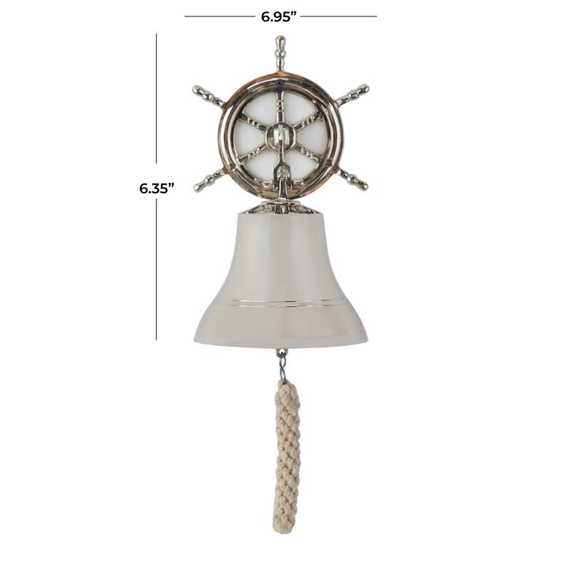 Brass Metal Indoor Outdoor Bell Wall Decor with Ship wheel Backing - Silver or Gold