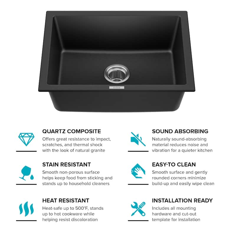 KRAUS Granite 24 inch 1-Bowl Undermount Drop-in Kitchen Sink