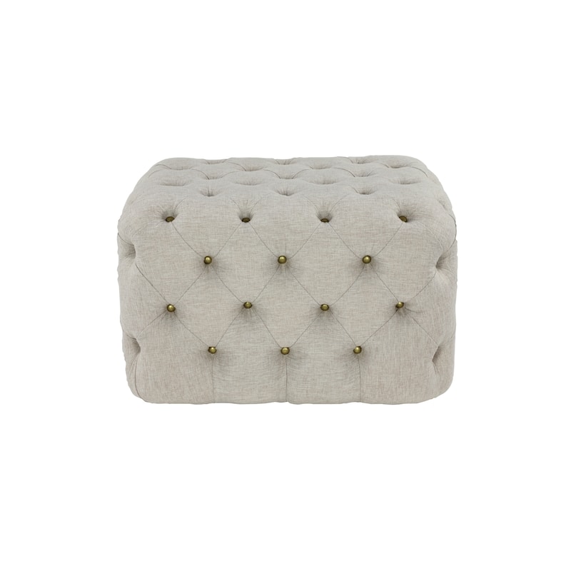 Linen Fabric Tufted Ottoman - Beige - Roche River Decor
