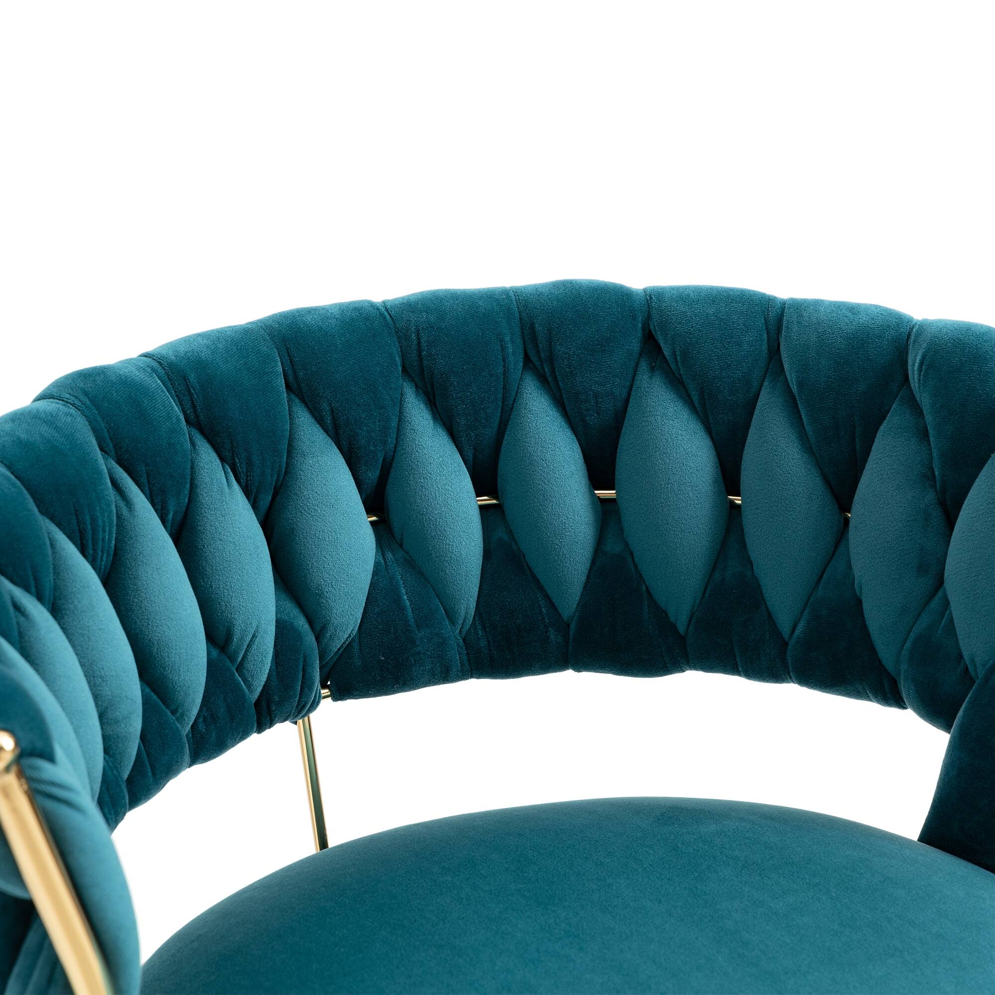 Velvet Bar Stools Set of 2, Low Back Barstools with Footrest, Teal