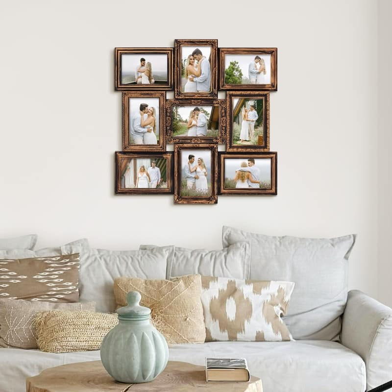 HELLO LAURA 9 Opening 18" x 18" inch Wall Hanging Photo Frame - Wood tone
