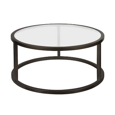 35-Inch Glass and Steel Round Coffee Table for Living Room - 35” x 35” x 17”