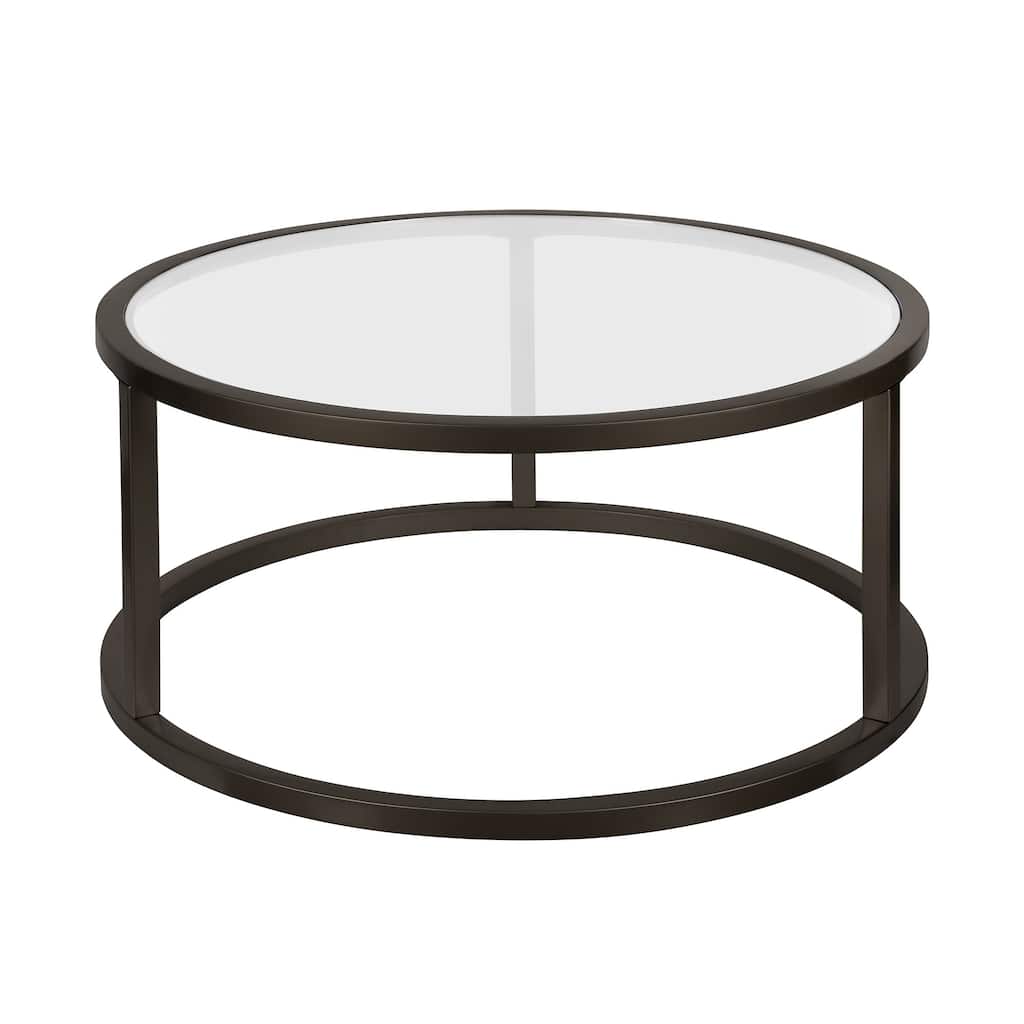 35-Inch Glass and Steel Round Coffee Table for Living Room - 35” x 35” x 17”