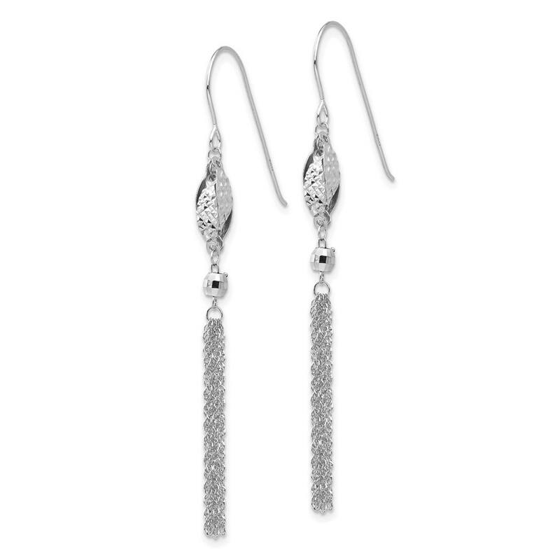 Curata 14k White Gold Bead Chain Guardian Angel Earrings - 55x5mm