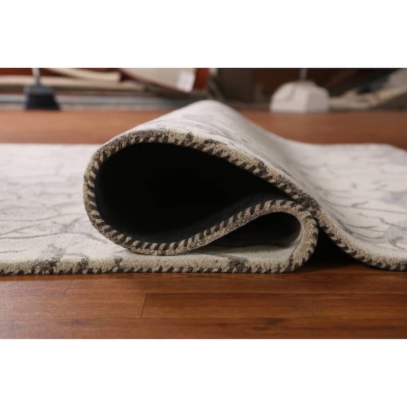 Abstract Modern Indian Area Rug Handmade Beige Wool Carpet - 5'3" x 7'7"