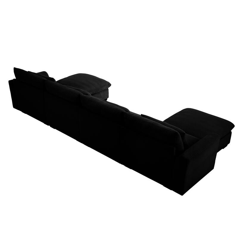 GDFStudio - Winslow Corduroy 4 Seater Sofa Couch with 2 Storage Ottomans and Pillows