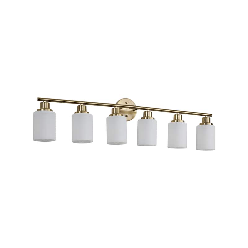 39" Modern 6-Light Vanity Wall Sconce, Golden Finish with Frosted Glass Shades for Bathroom or Hallway Lighting (No Bulbs)