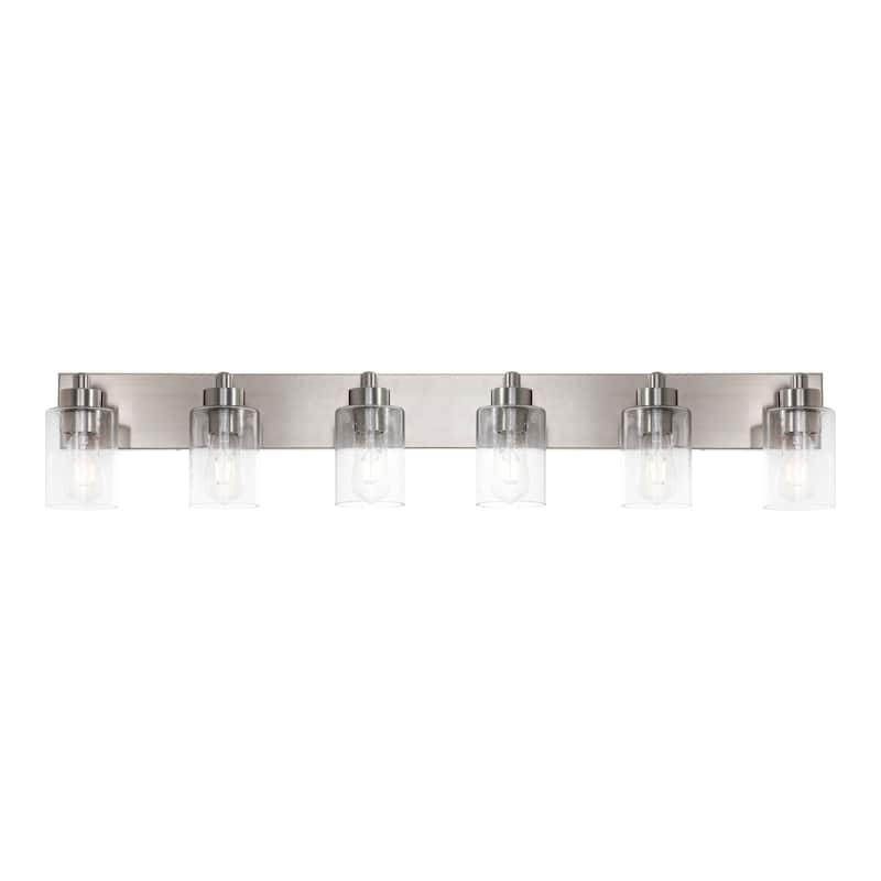 Lydia Seeded Glass/Iron LED Vanity Light, by JONATHAN Y - 6-Light - Nickel/Clear