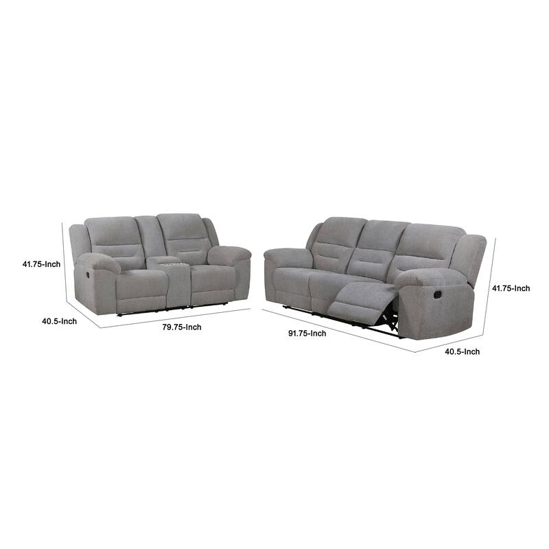 Gilo 2pc Manual Recliner Sofa and Loveseat Set, Soft Gray Chenille