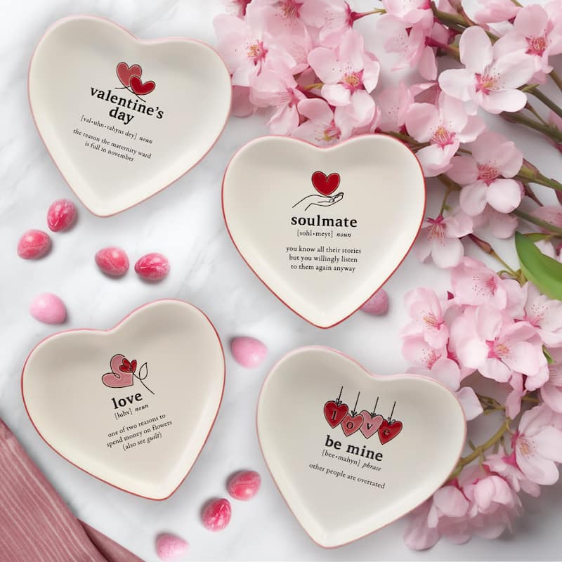 Certified International Valentine's Day Heart Shaped Tid Bit Plates, Set of 4 - 6.75" x 6.5" x 0.75"