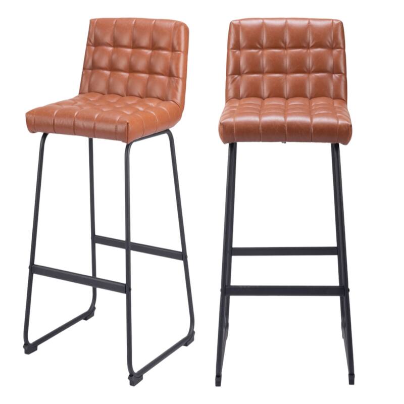 Set of 2 Armless Faux Leather Bar Stools with Tufted Seat and Sled Base for Living Room or Kitchen Island
