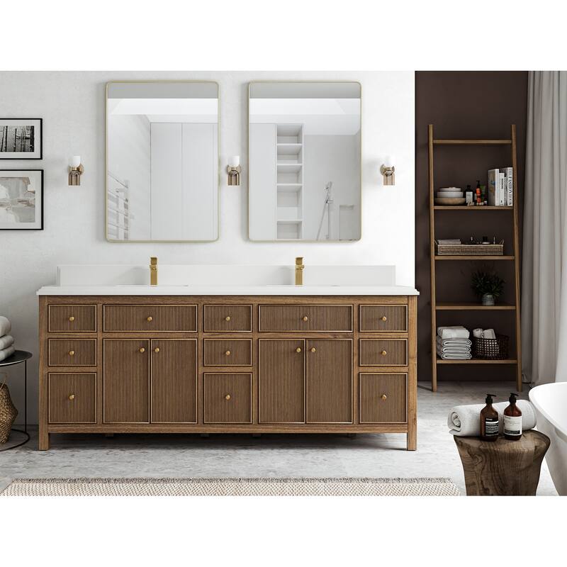 Willow Collections 84 in. W x 22 in. D Sonoma Teak Double Sink Bathroom Vanity with Countertop