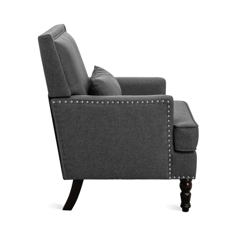 Modern Fabric Accent Chair with Upholstered Armrest Wooden Legs and Pillow for Living Room