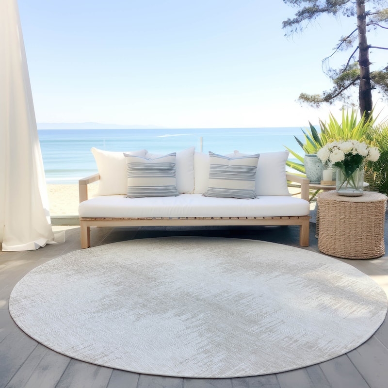 Machine Washable Indoor/ Outdoor Chantille Modern Chevron Rug - Ivory - 8' x 8'