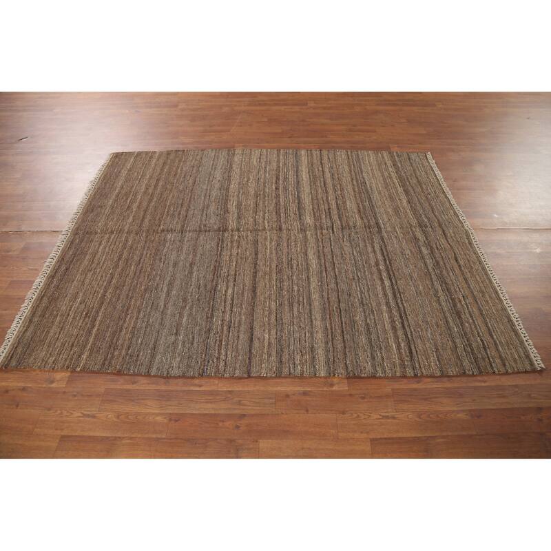 Hand-Woven Brown Kilim Persian Vintage Rug Hand-Knotted Wool Carpet - 5'2"x 6'7"