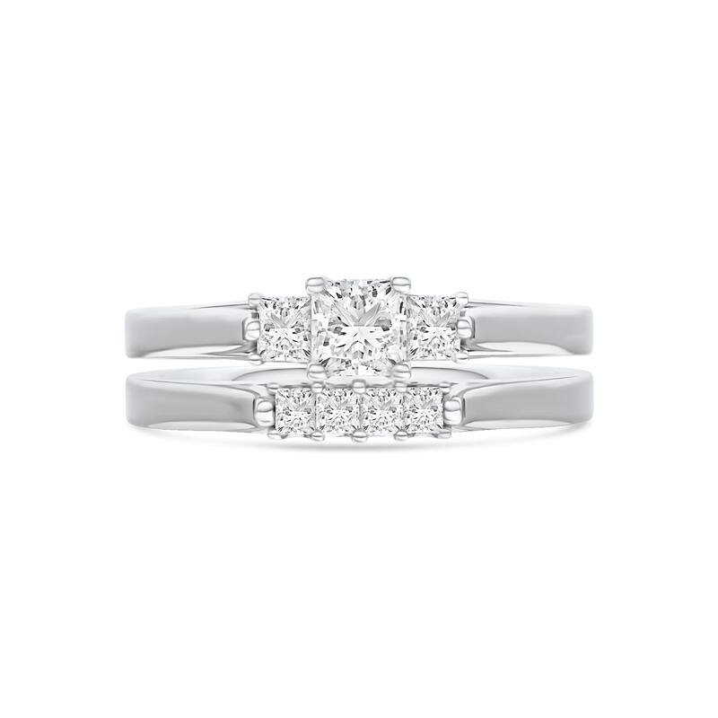 1/2ct TDW Diamond Three Stone Bridal Ring Set in 14K White Gold for Women