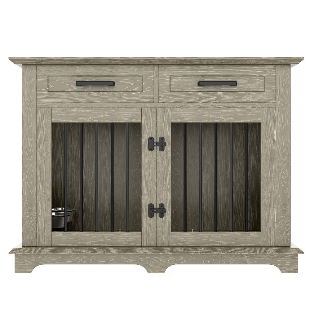 44-in 2 Drawer MDF Dog Crate End Table with Rotating Bowls