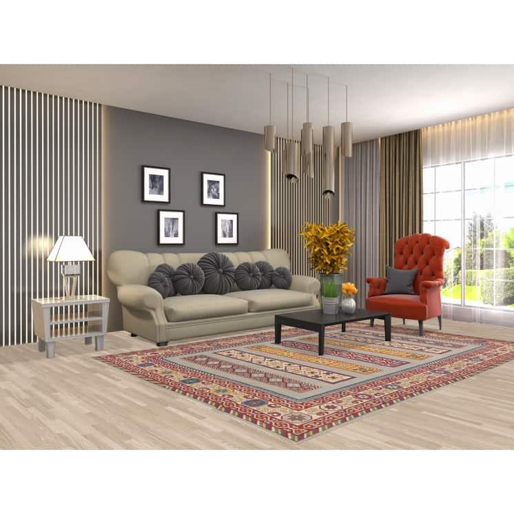 Grey Kazak Area Rug Handmade Wool Carpet - 6'6" x 9'5"