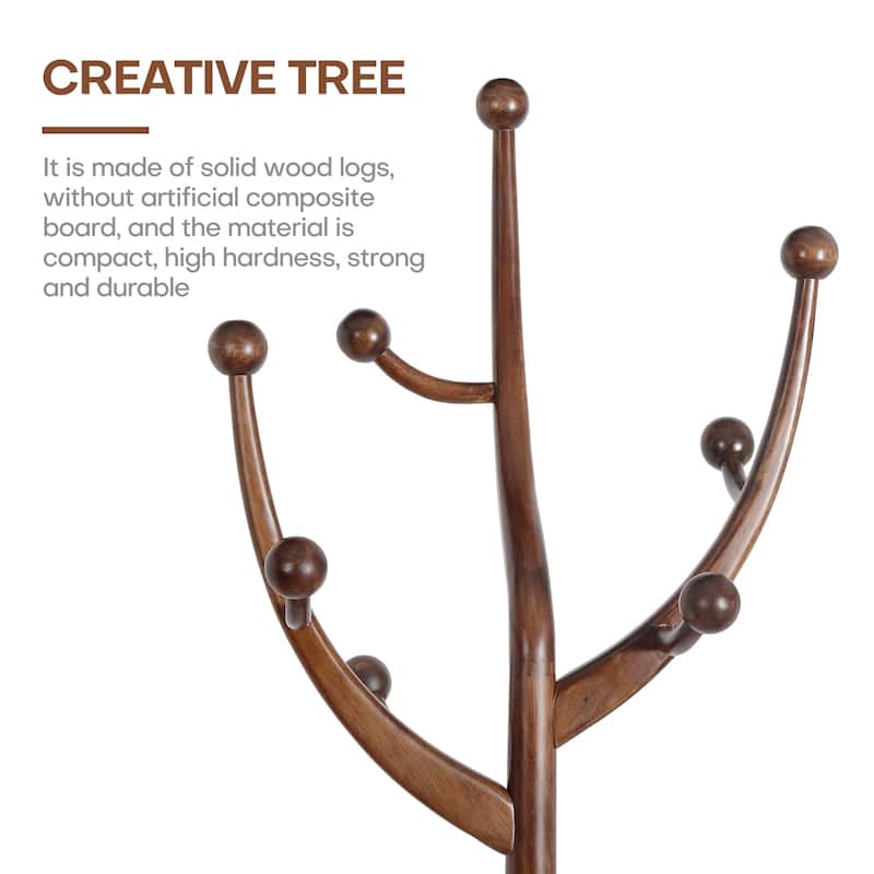 Tree-branch Rubberwood Freestanding Coat Rack with 8 Hooks - 24.5"W x 70.87"H