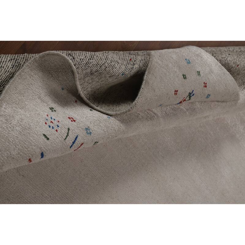 Tribal Gabbeh Oriental Area Rug Handmade Beige Silk Carpet - 8'10" x 11'6"