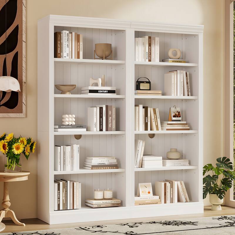 Merax Modern Tall Wood Bookcase with LED Light Strips and Adjustable Shelves