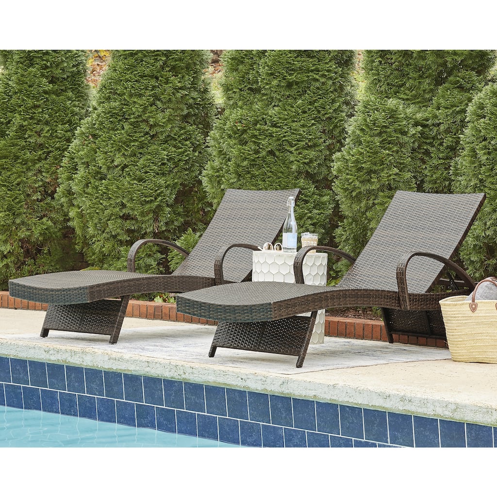 Kantana Brown Outdoor Chaise Lounge, Set of 2 - 24"W x 80"D x 16"H