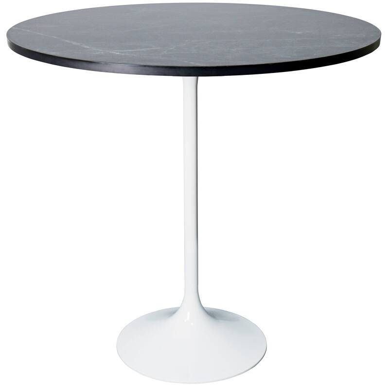 LeisureMod Verve 36" Round Dining Table with MDF Wood TableTop and White Steel Base for Kitchen & Dining Room