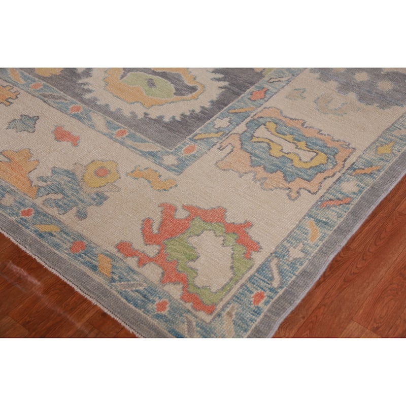 Hand Knotted Oriental 100% Wool Carpet Transitional All-Over Greys & Charcoal Oushak Area Rug - 13' 9'' X 10' 0''