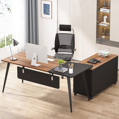70 inch Large L Shaped Computer Office Desk with File Cabinet Storage for Home Office