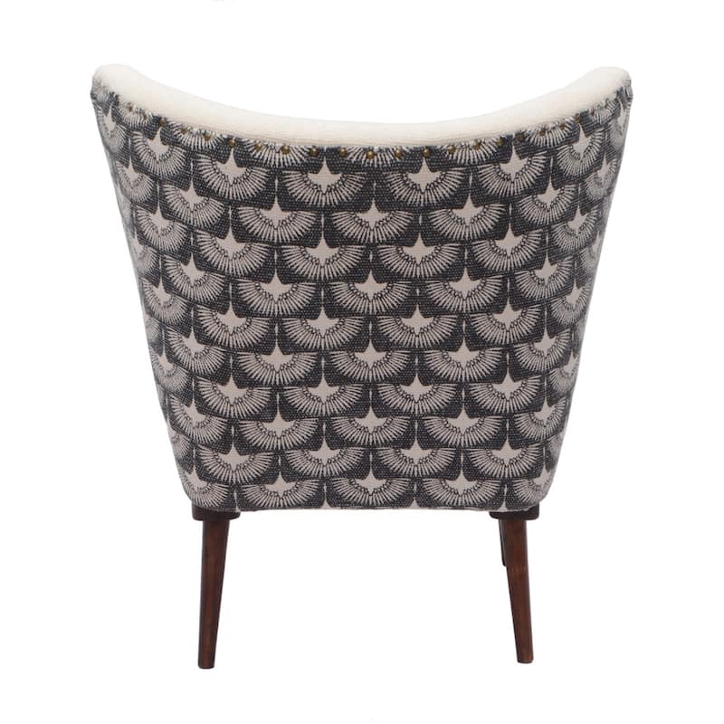 HomeRoots 30" Cream Charcoal and Brown Geometric Tufted Wingback Chair - 29.5 in. x 30 in. x 26 in.