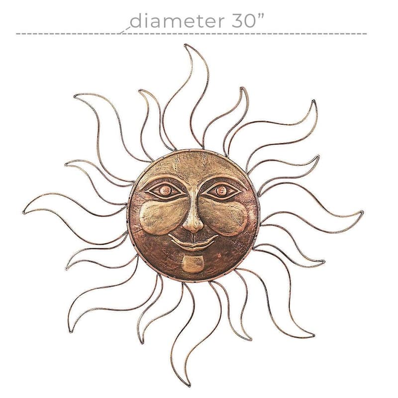 Metal Sun Indoor Outdoor Home Wall Decor with Wire Frame - Copper - Roche River Decor
