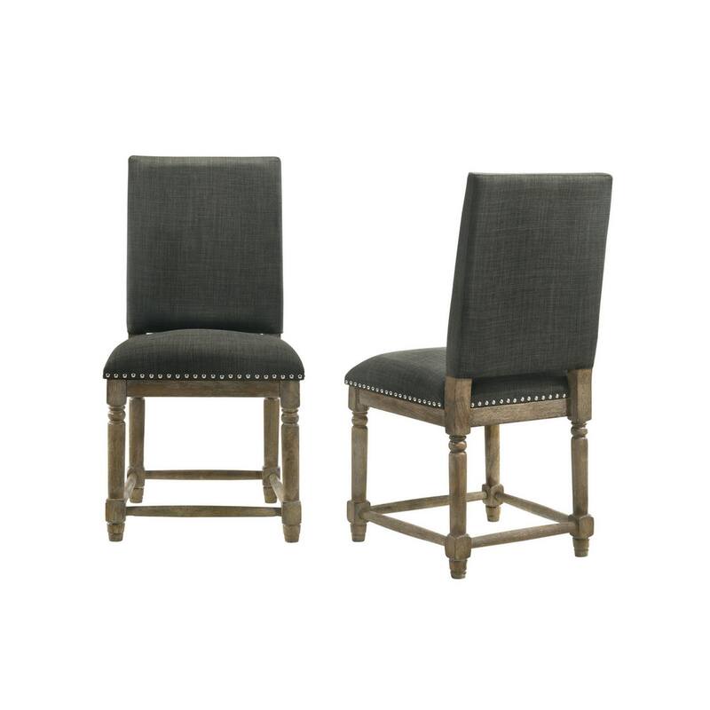 Eva 19 Inch Dining Chair, Set of 2, Parson Style, Nailhead Trim, Gray