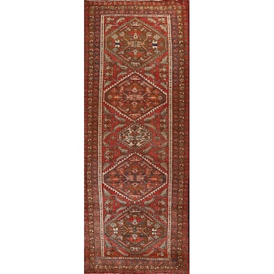 Heriz Persian Vintage Runner Rug Hand-knotted Red Wool Carpet - 3'11"x 11'10"