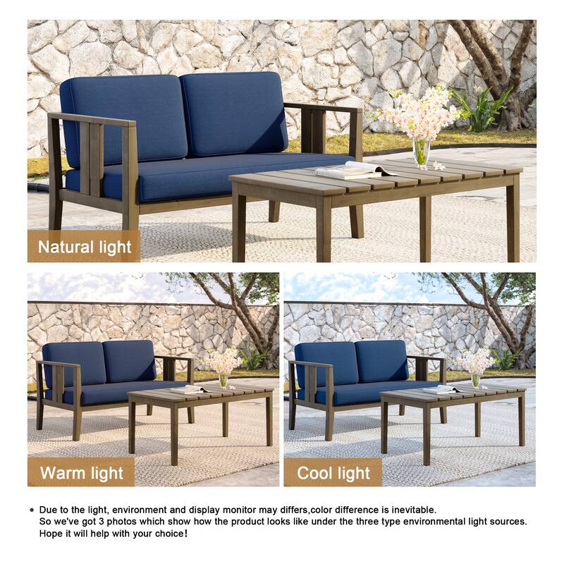 Teak Wood Water Resistant Outdoor Loveseat and Coffee Table Set (Set of 2)