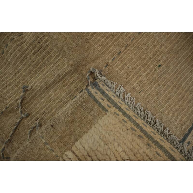 Hand Knotted Oriental 100% Wool Carpet Modern Geometric Beige & Ivories Moroccan Area Rug - 13' 10'' X 10' 2''