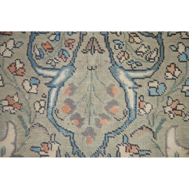 Hand Knotted Oriental 100% Wool Carpet Traditional Floral Green Tabriz Area Rug - 9' 5'' X 6' 2''