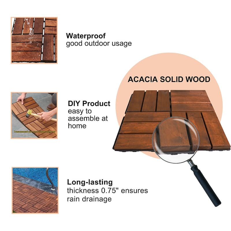 1 ft. x 1 ft. Acacia Wood Outdoor Interlocking Deck Tiles, Box of 10