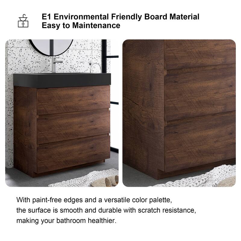 Freestanding Bathroom Vanity with Black Solid Surface Top
