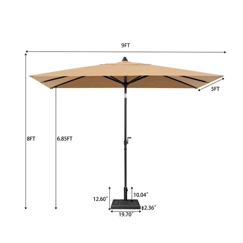 Crestlive Products 9 x 5 FT Patio Outdoor Rectangular Market Umbrella with Base