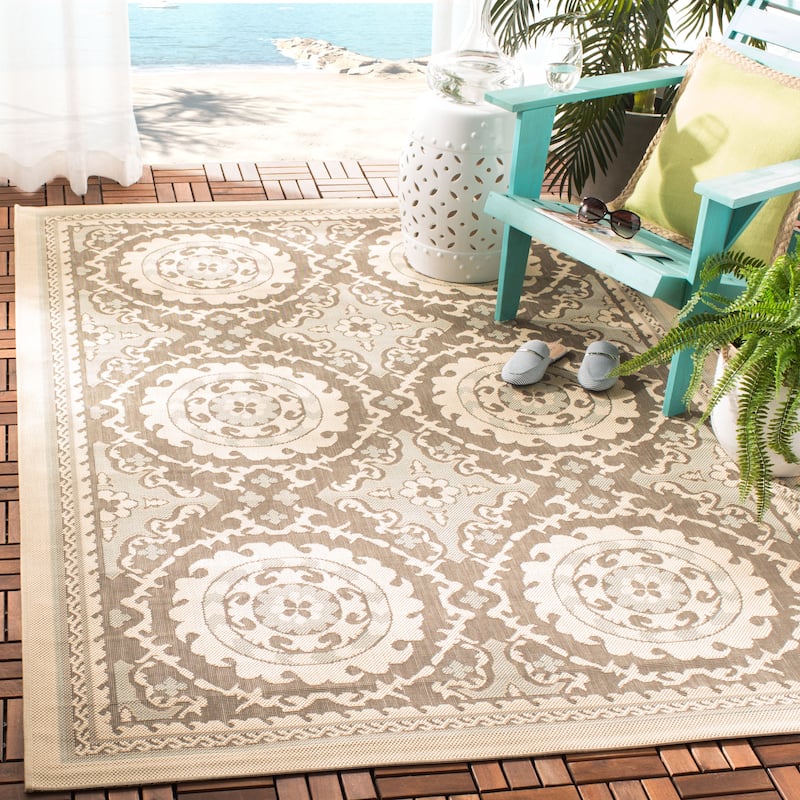 SAFAVIEH Courtyard Otilie Indoor/ Outdoor Waterproof Patio Backyard Rug - 5'3" x 7'7" - Beige/Dark Beig
