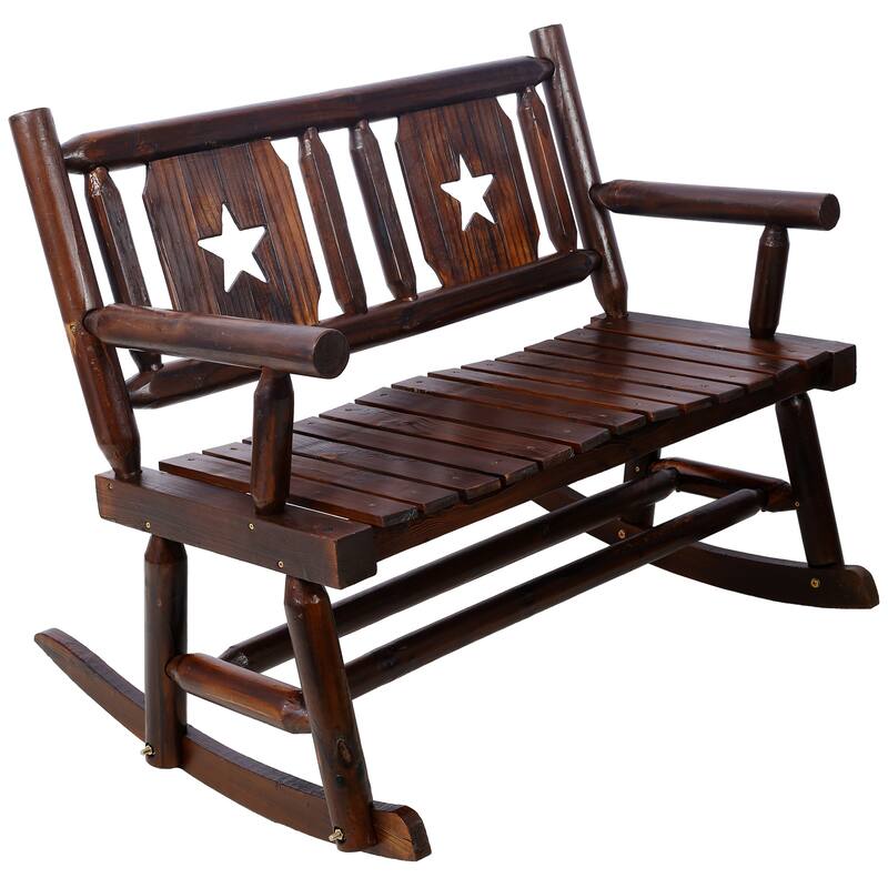 Rocking Bench Carbonized Double Rocking Chair for 2 Persons with Wide Curved Seat, Porch Rocker for Porch, Garden, Backyard