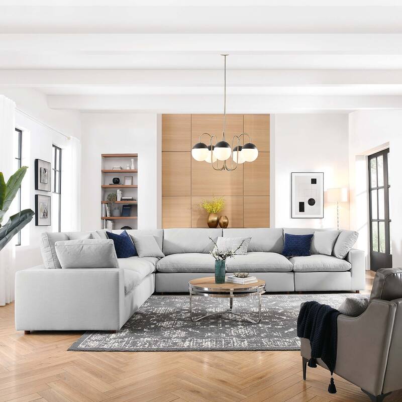 Commix Down Filled Overstuffed 6 Piece Sectional Sofa Set - Light Gray