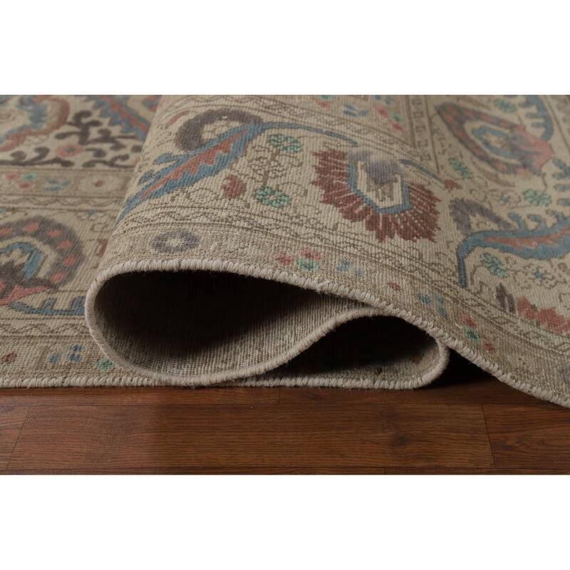Medallion Tabriz Persian Area Rug Beige Hand-Knotted Wool Carpet - 9'5"x 12'3"