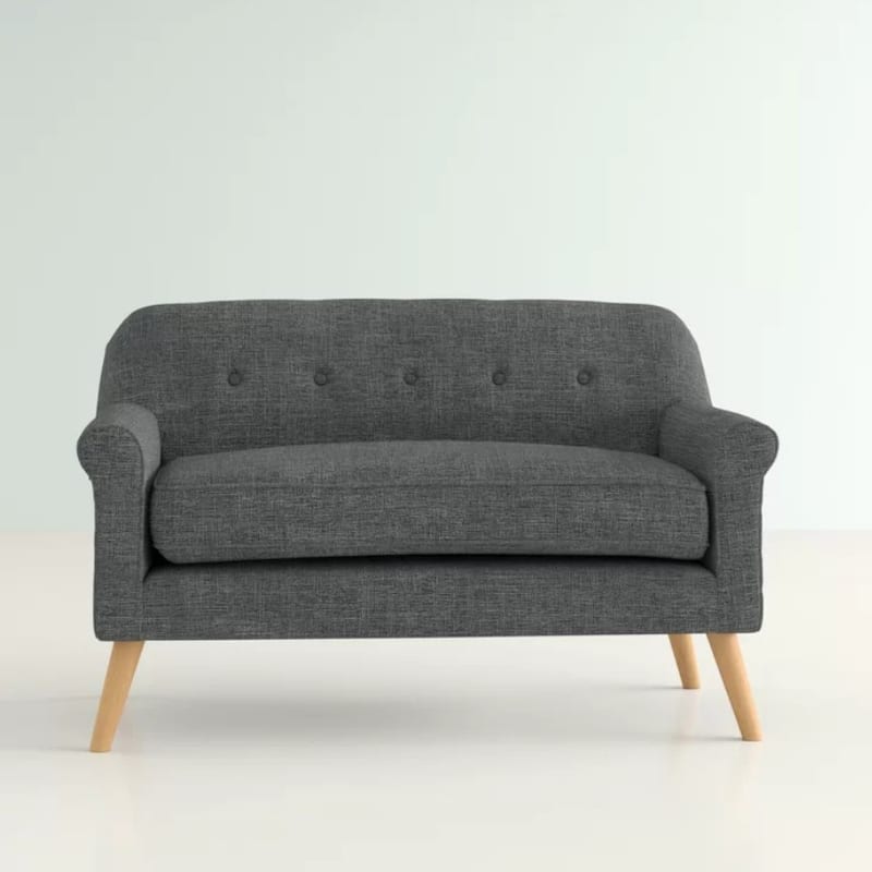 2 Seat Settee with Rolled Armrests, Loveseat Sofa with Rubberwood Legs, Minimalist Upholstered Seat for Home Office