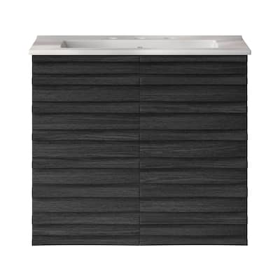 Cascade 24" Wall-Mounted Bathroom Vanity In Black Oak With 3-Hole Widespread Sink Top - 24