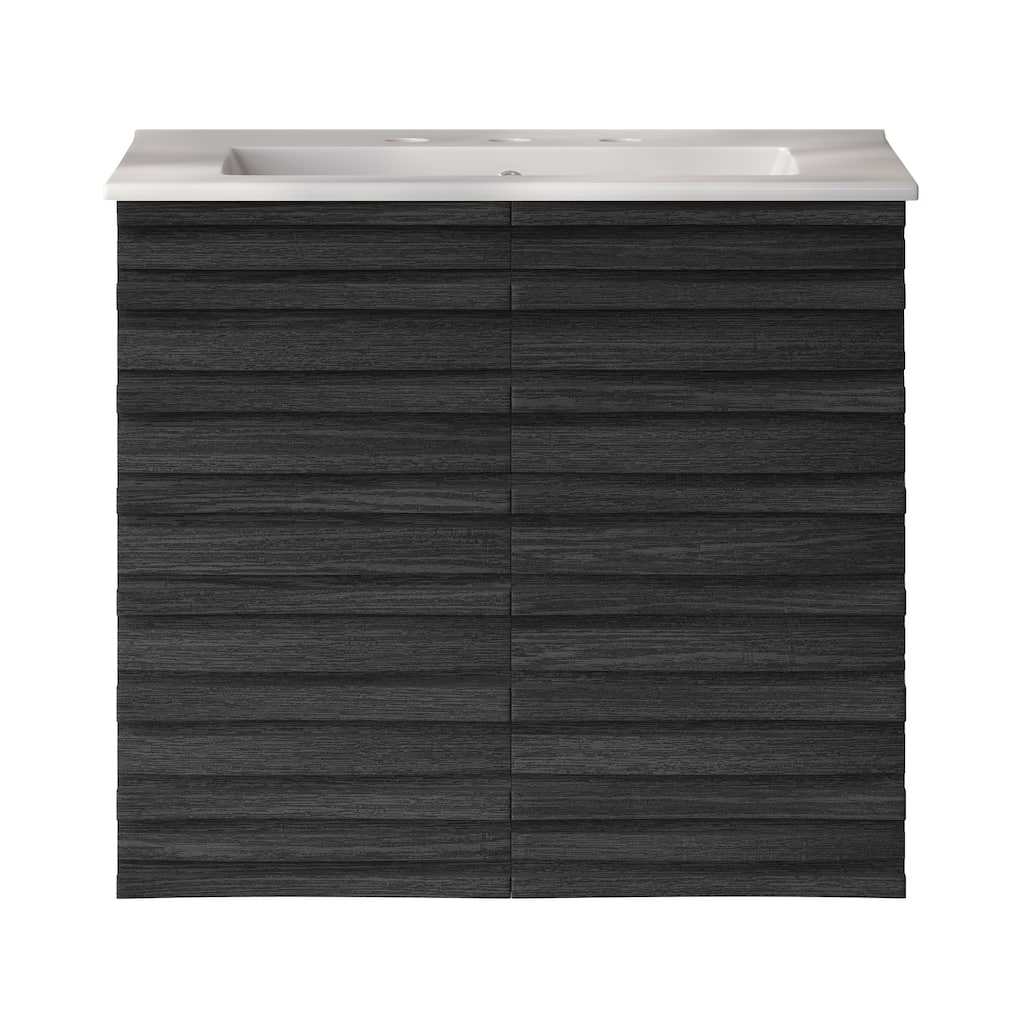 Cascade 24" Wall-Mounted Bathroom Vanity In Black Oak With 3-Hole Widespread Sink Top - 24