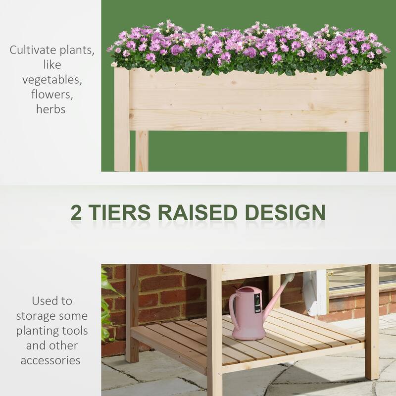 Outsunny 3 ft. x 3 ft. Raised Garden Bed with Storage Shelf for Limited Spaces, Wooden Square Planter Box