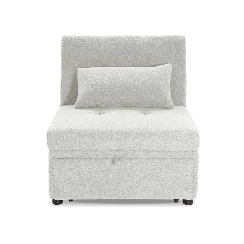 White Sherpa Convertible Sofa, 44x32x34 inches